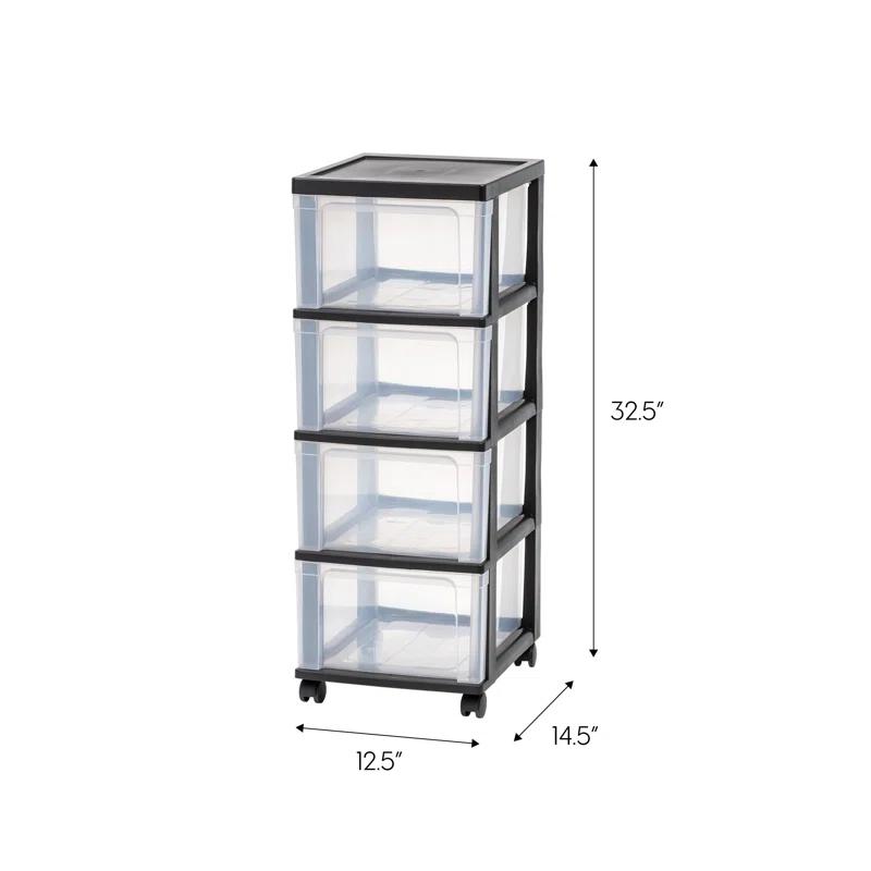 IRIS USA, Inc. 4-Drawer Narrow Plastic Storage Drawer Cart, Black (Set of 2)
