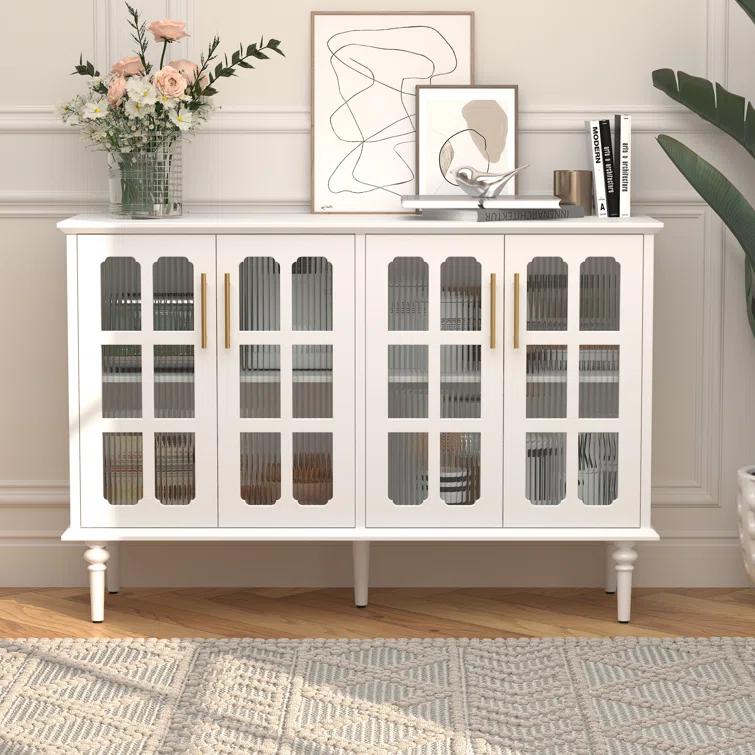 Charlton Home® Eldren 47.6-inch Antique Sideboard with Adjustable Shelves and 4 Glass Doors