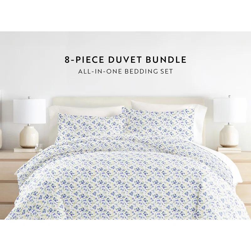 IEnjoy Home 8-Piece Reversible Bedding Bundle - Patterned Duvet Cover, Comforter Insert and Solid Sheet Set