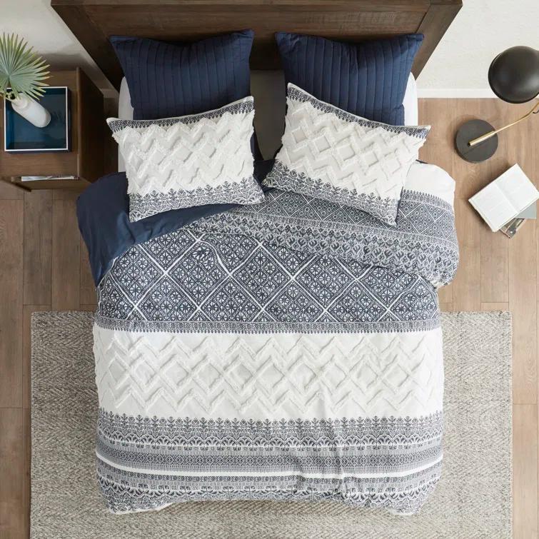 INK+IVY Mila Cotton Duvet Cover Set with Chenille Tufting