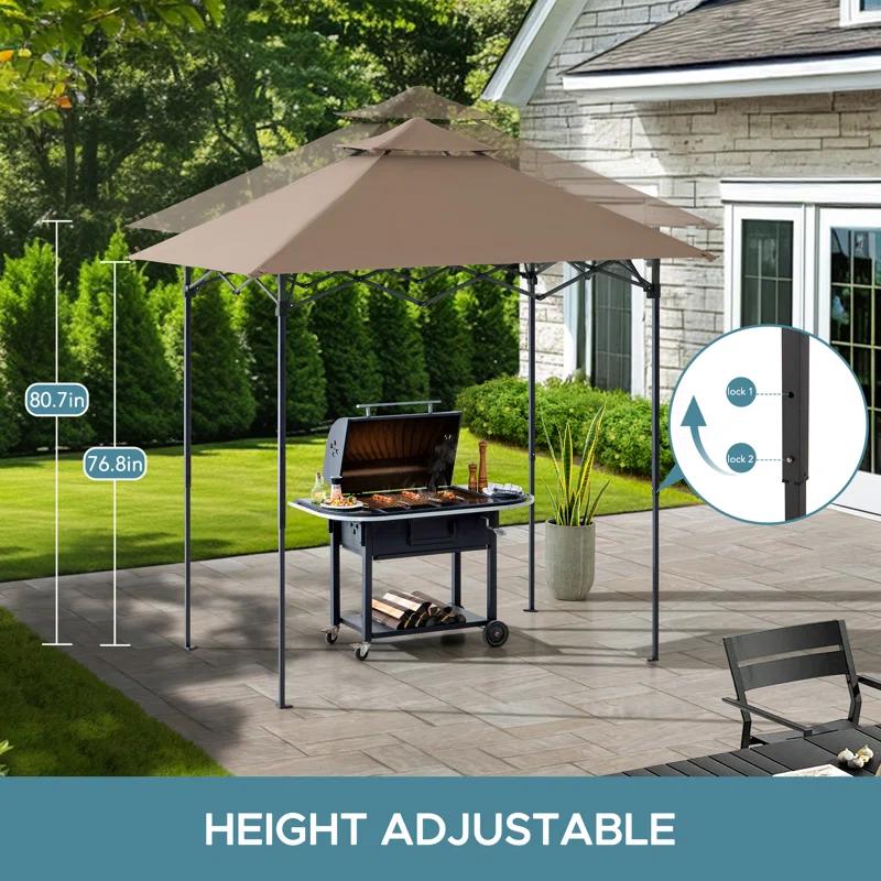 Sunjoy SUNJOY 8' x 5'  Pop up Grill Gazebo Double Tiered Outdoor Gazebo Standing-Height Canopy with Magnetic LED Light, Adjustable Ceiling Height, for BBQ,Picnics, Outdoor Events