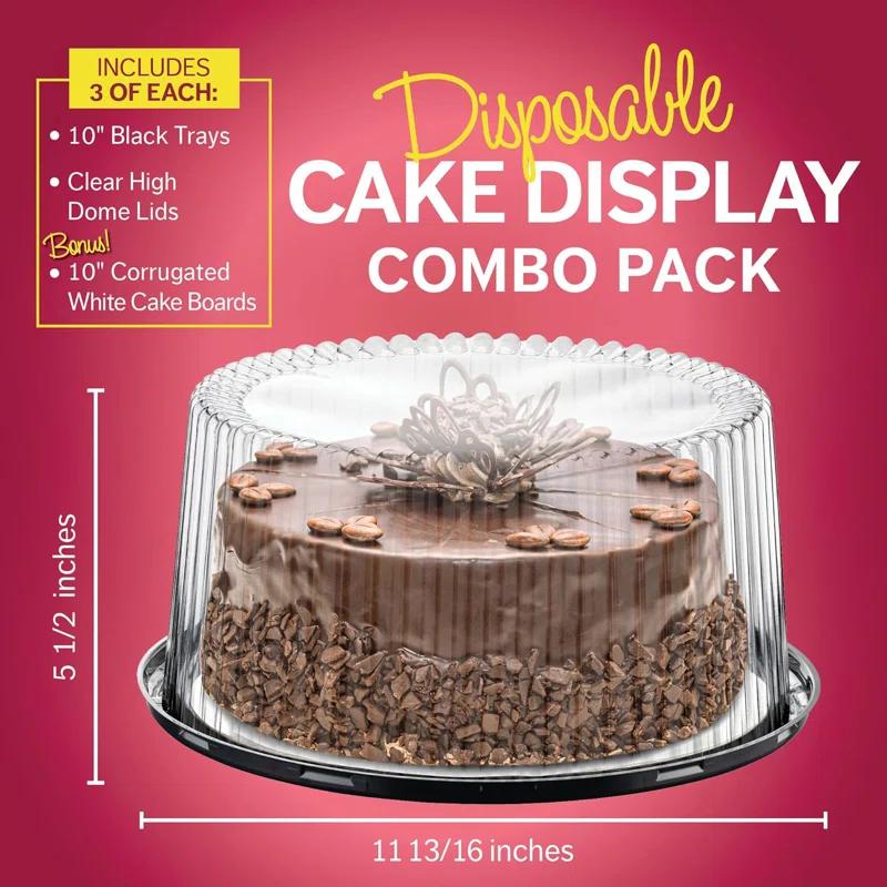 10-11" Plastic Disposable Cake Containers Carriers With Dome Lids And Cake Boards | 3 Round Cake Carriers For Transport | Clear Bundt Cake Boxes/Cover | 2-3 Layer Cake Holder Display Containers