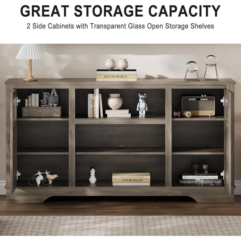 Wrought Studio™ Farmhouse TV Stand With LED Lights, Entertainment Center For 65/60/55 Inches Televisions