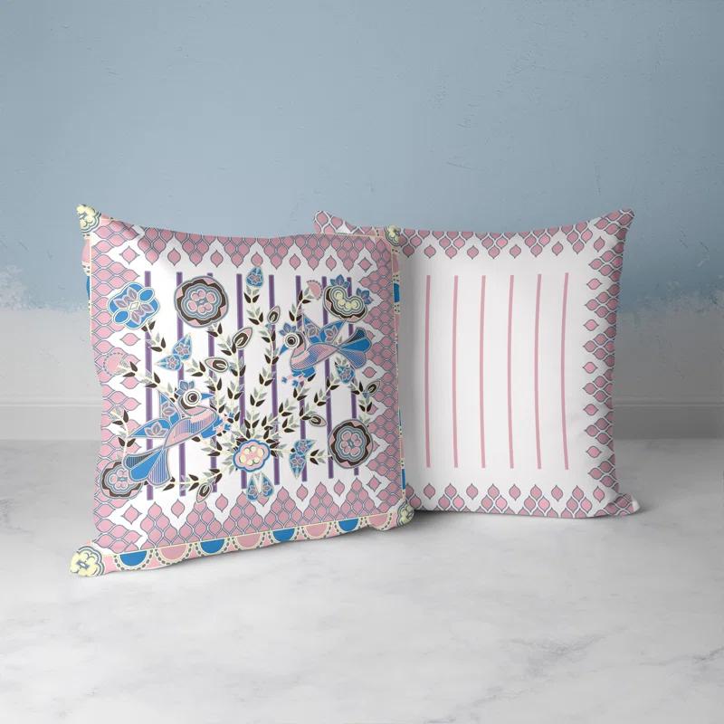 AmritaSen Aquatic Peacock Floral Indoor/Outdoor Reversible Throw Pillow