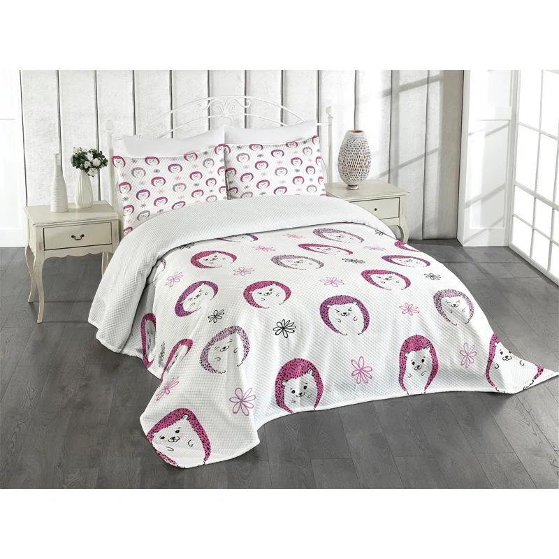 Ambesonne Ambesonne Hedgehog Bedspread Set  Colorful Spiky Animal  Pink Lilac Black
