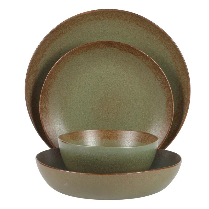 bloomhouse Palermo Sun 16 Piece Stoneware Reactive Glaze Plates and Bowls Dinnerware Set