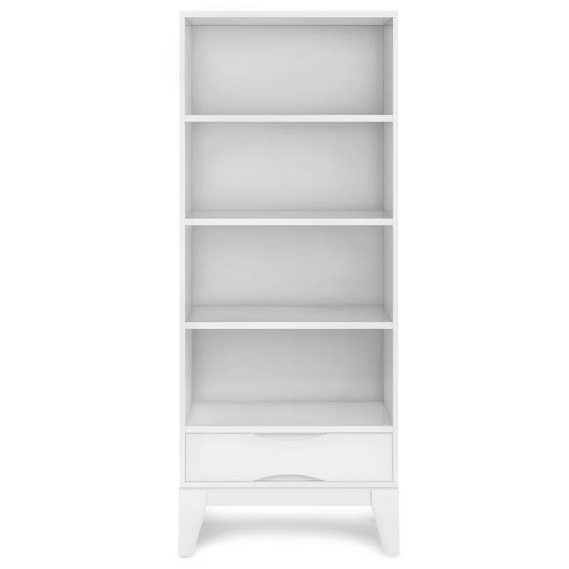 Simpli Home Harper 24"W Solid Hardwood 4 Shelf Mid-Century Modern Bookcase with Drawer and Adjustable Shelves