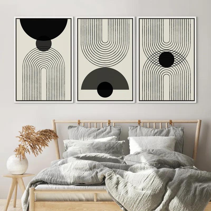 SIGNLEADER Mid-Century Modern Black And White Minimalist Abstract Home Decor Framed Wall Art Work Canvas Print