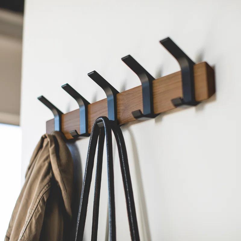 Yamazaki Home Wall-Mounted Coat Hanger, Steel + Wood