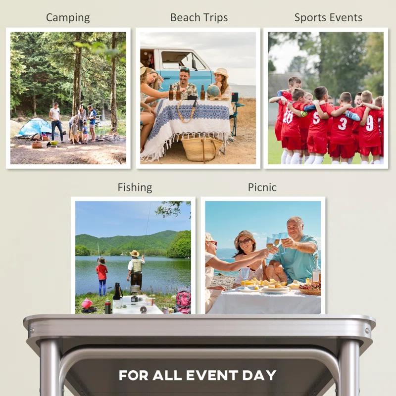 wendeway Outsunny 8ft Portable Beer Pong Table with Adjustable Legs, Folding Camping Table, Aluminum Picnic Table