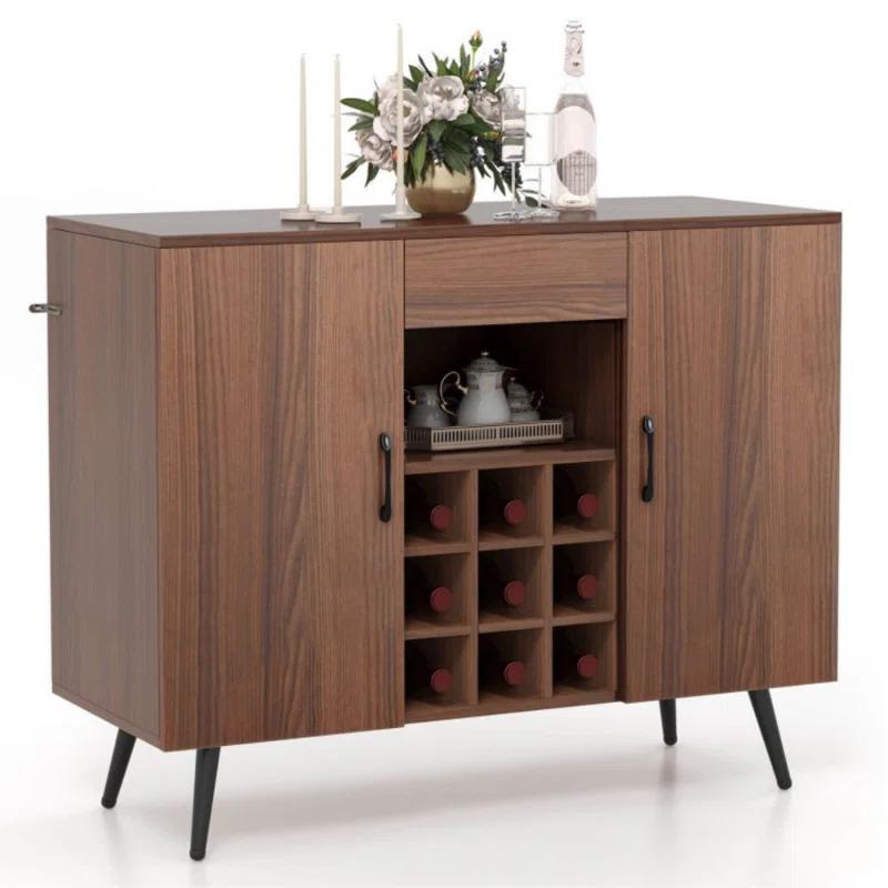 George Oliver Mid-Century Modern Buffet Sideboard Server Cabinet With 9-Bottle Wine Rack