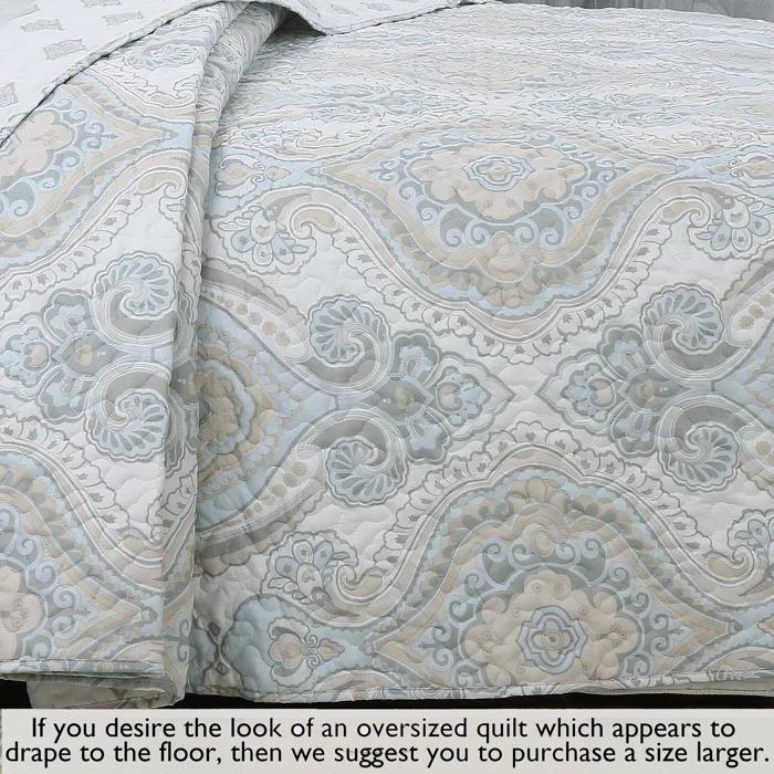 Cozy Line Home Fashion Modern Medallion Sky Blue Tan Gray Brocade Geometric Shapes Quilt Set