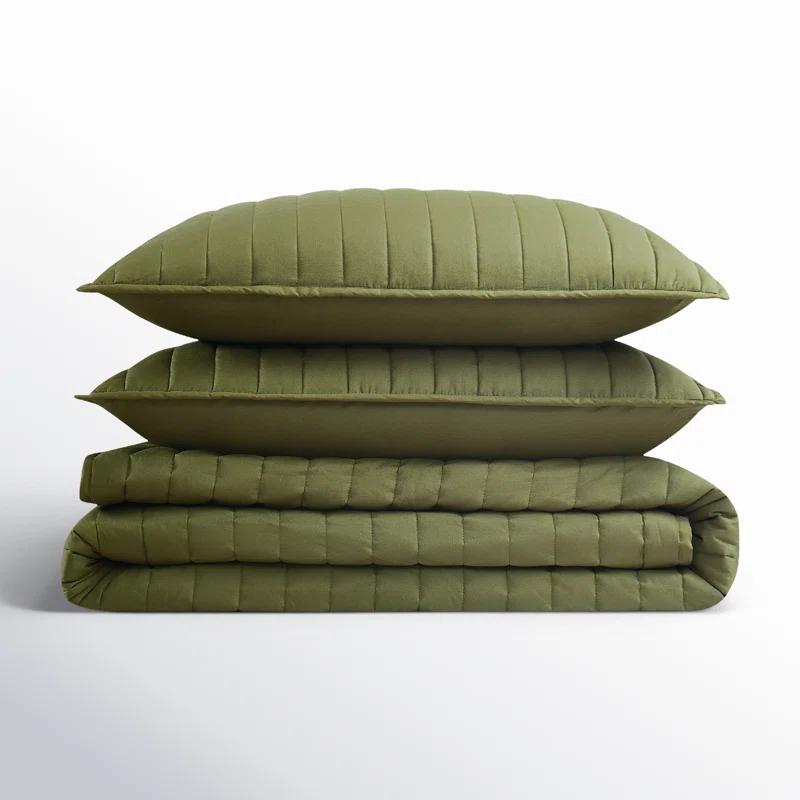 Brooklyn Loom Oversized Cotton Percale 3 Piece Quilt Set