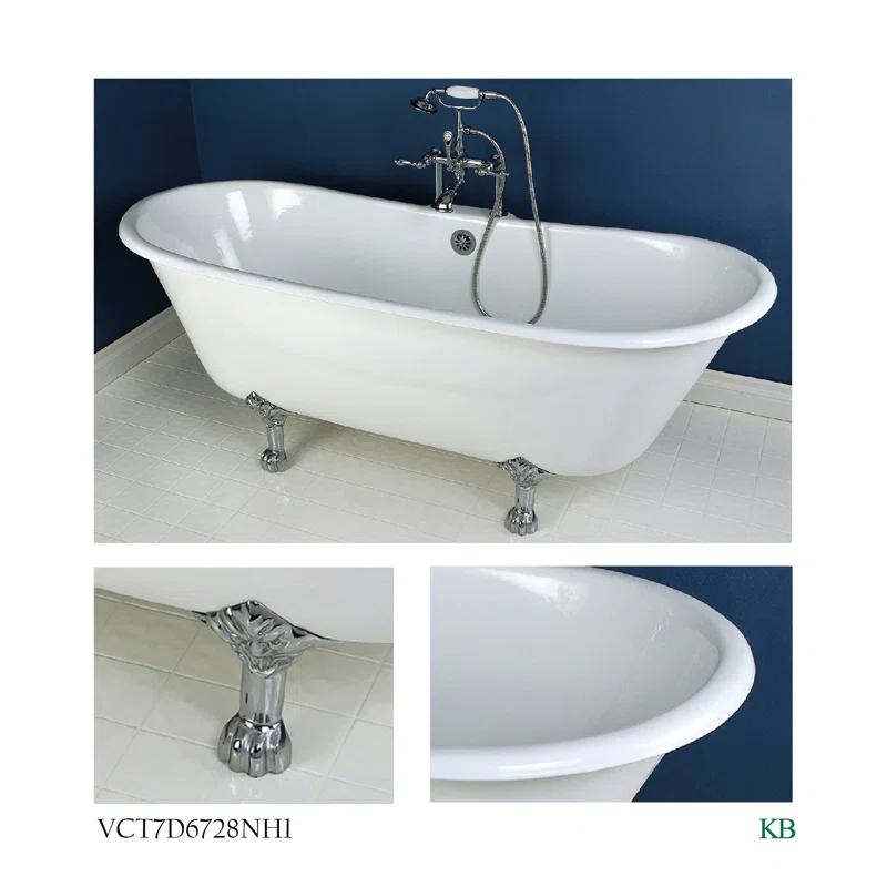 Kingston Brass Aqua Eden 67-Inch Cast Iron Oval Double Slipper Clawfoot Tub (7-Inch Faucet Drillings)