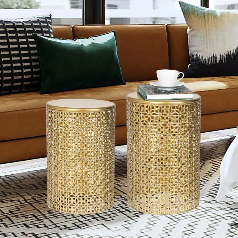 Rosdorf Park Arvil Golden Round Metal End Table(set of 2)