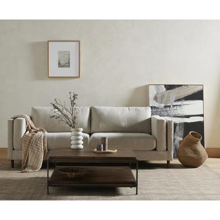 Elijah 92" Beige Fabric Sofa with Walnut Legs