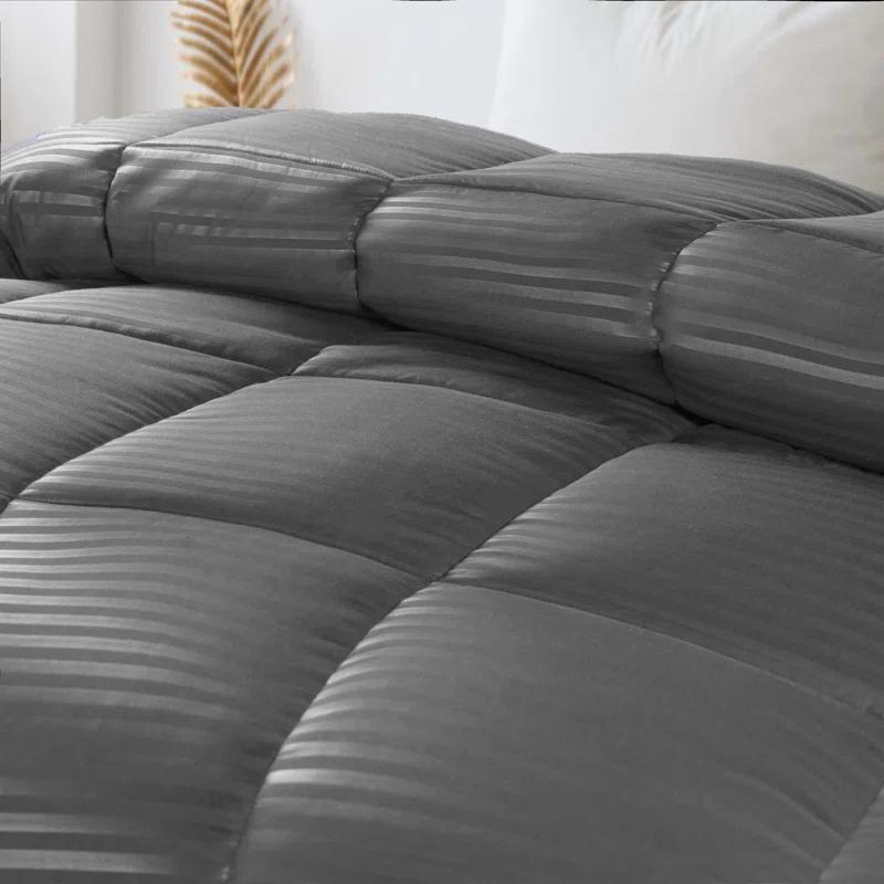 Superior Striped Reversible Box-Quilt Brushed Microfiber Medium Weight Down Alternative Comforter