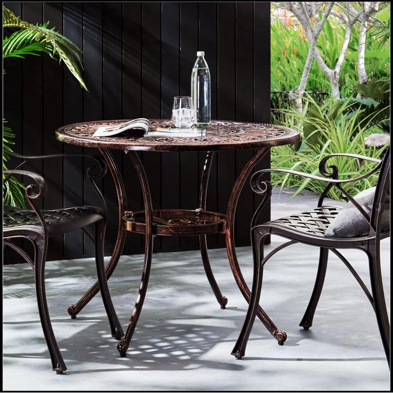Fleur De Lis Living Outdoor Round Cast Aluminum Dining Table, Shiny Copper | Wayfair