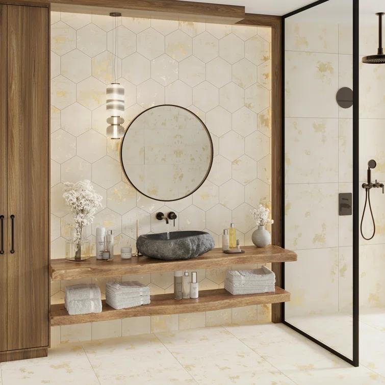 Apollo Tile Aureate 23" x 23" Porcelain Marble Look Wall & Floor Tile (Set of 4)