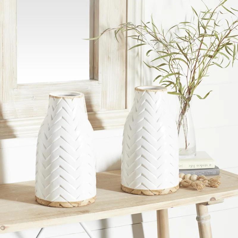Porcelain Ceramic Decorative Vase with Brown Base