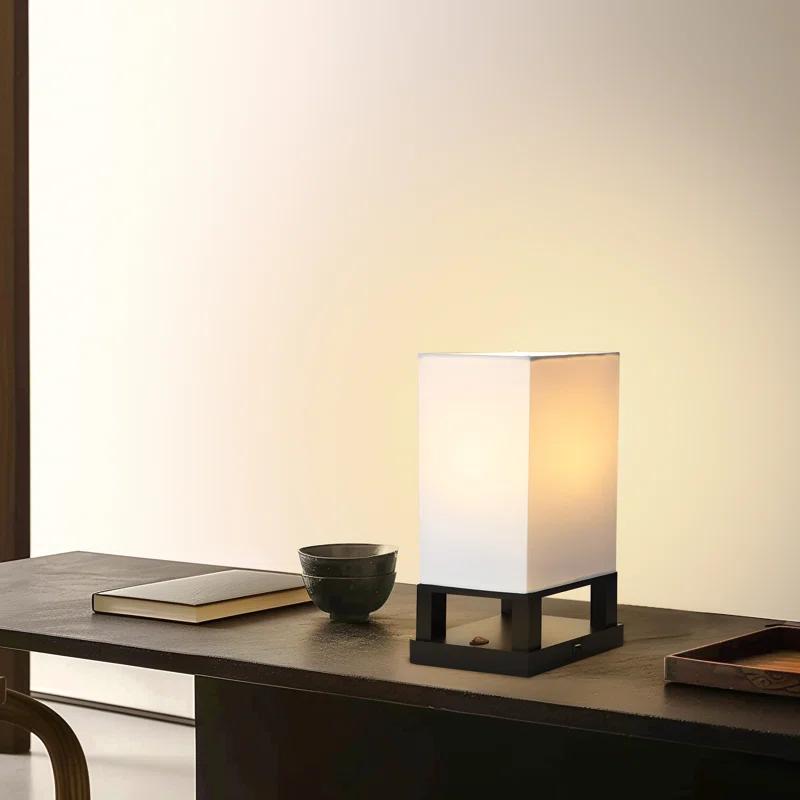 Brightech Maxwell 14 in. Mid-Century Modern LED Bedside Table Lamp with Fabric Square Shade