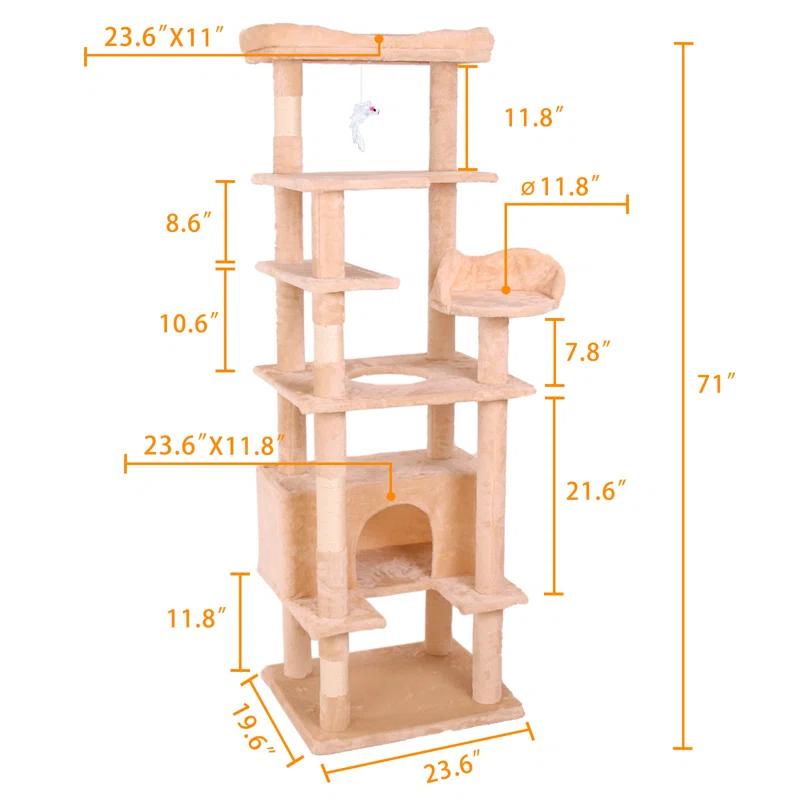 Archie & Oscar™ 71"Cat Climbing Tree Multi-Level Tall Cat Tower Beige