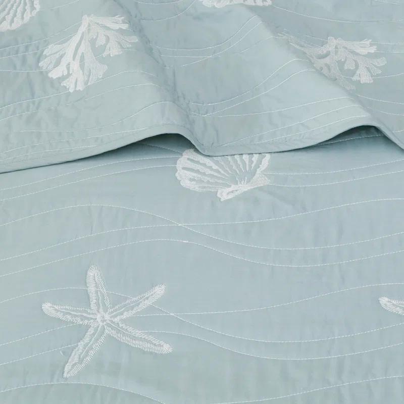 Seaside 4 Piece Cotton Reversible Embroidered Quilt Set