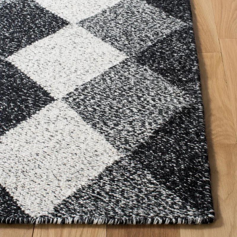 George Oliver Kilim Flat Weave Wool/Cotton Geometric Rug in Black
