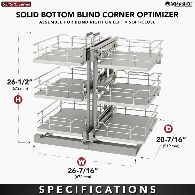 Rev-A-Shelf Steel 3-Tier Pullout Solid Bottom Organizer For Blind Corner Cabinets W/ Soft-Close
