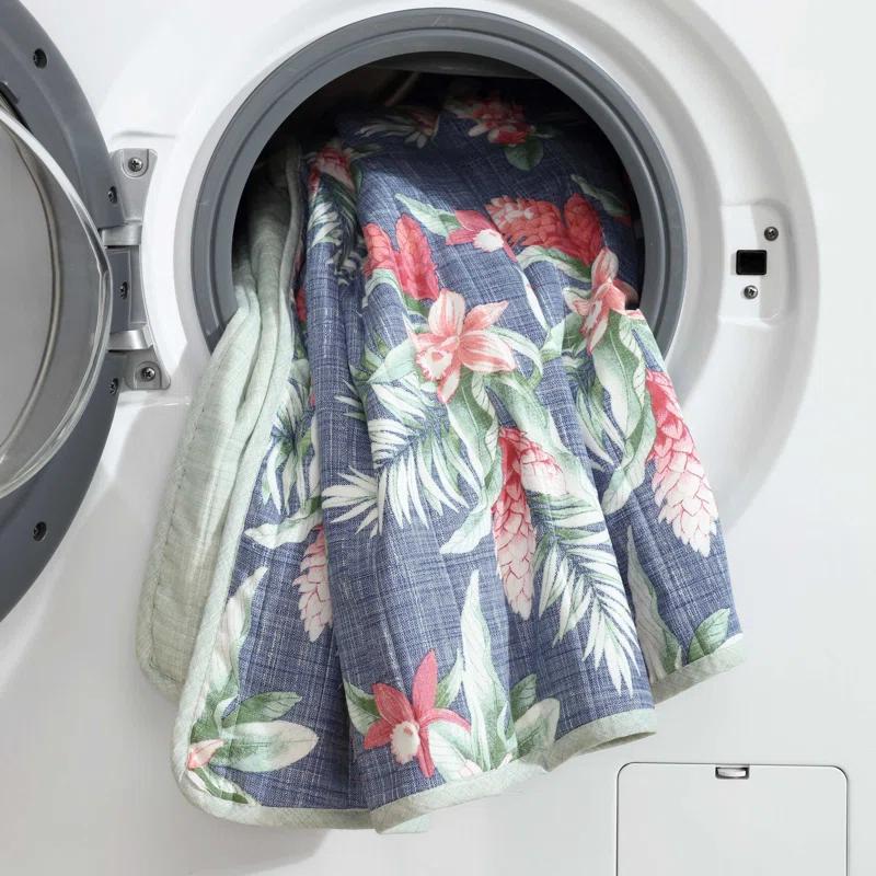 Eddie Bauer Tommy Bahama Floral Enchantment Cotton Reversible Blue Quilt Set