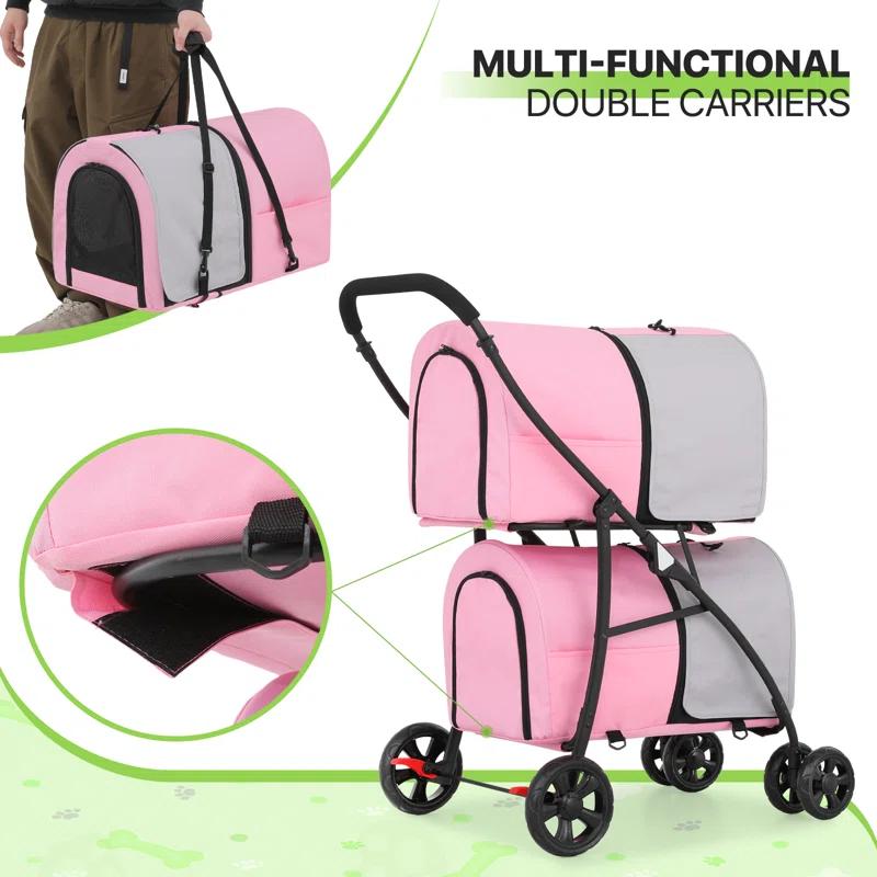 Bring Home Furniture Folding Pet Stroller for Cats & Dogs 4-in-1 Double Dog Stroller for Small & Medium Pets Carrier Cart with Convertible Features | Wayfair