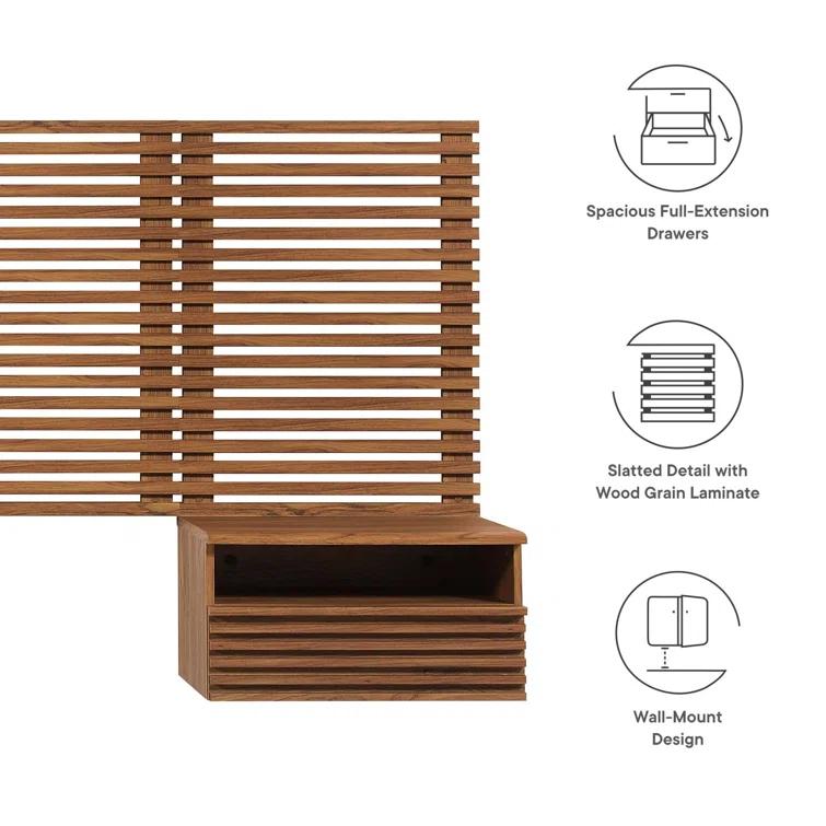 Modway Modway Render Wall Mount King Headboard and Modern Nightstands