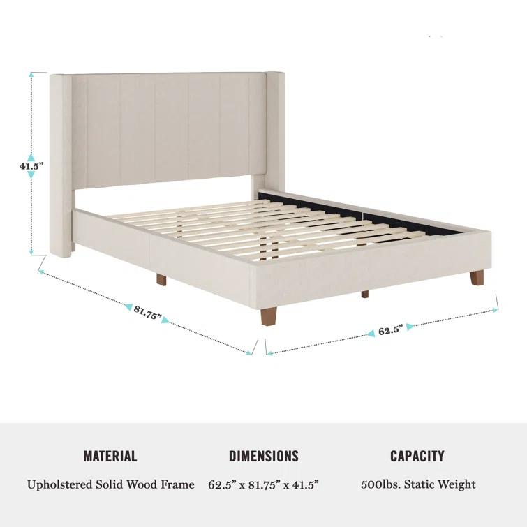 Martha Stewart Martha Stewart Kay Upholstered Platform Bed With Channel Stitched Wingback Headboard