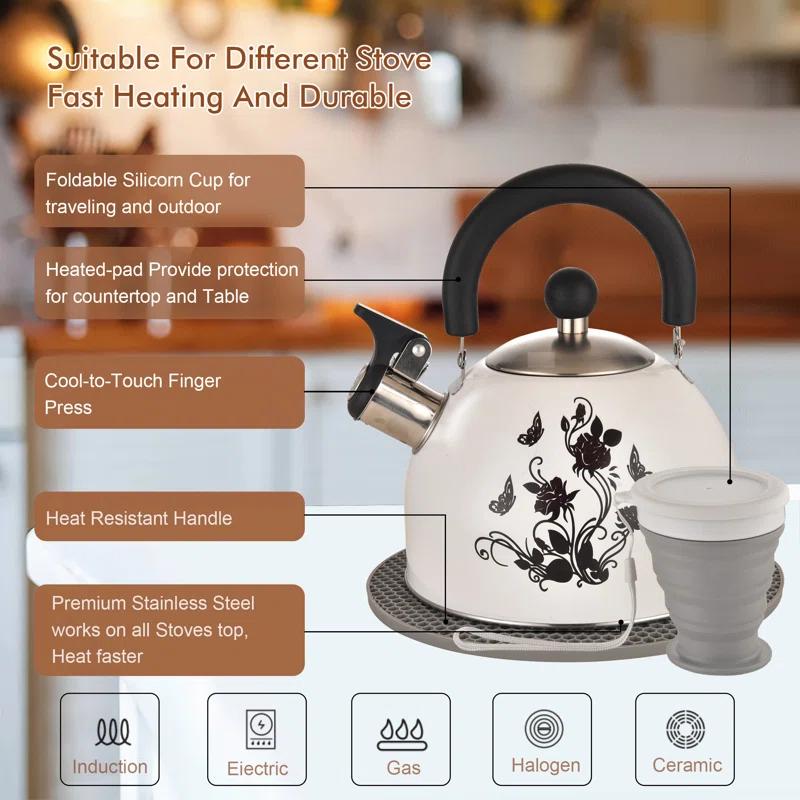 ARC ARC 2 Quarts Stainless Steel Whistling Stovetop Tea Kettle