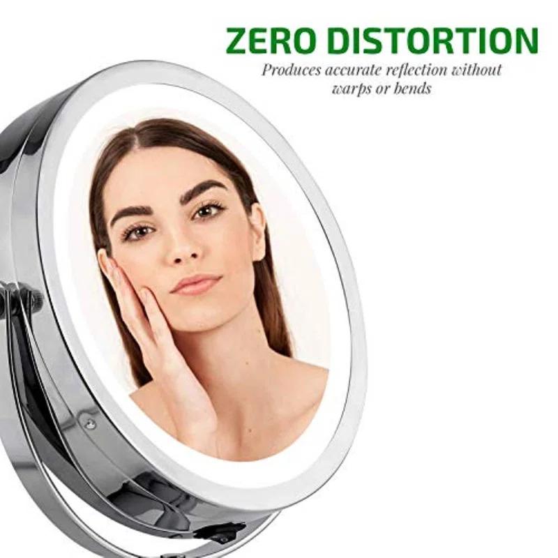 Ovente OVENTE 6" Lighted Makeup Mirror with 1X/7X Magnification, Cordless Tabletop Mount Vanity Round Mirror with 360° Swivel Design and Double Sided Cool Tone LED Ring Light, Nickel Brushed MLT60BR1X7X
