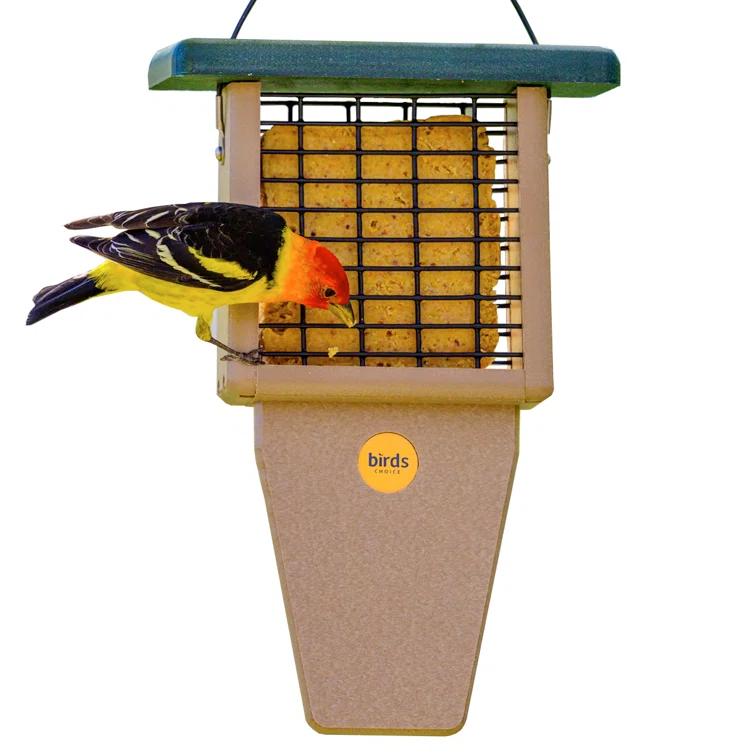 Birds Choice Birds Choice 12" Recycled Single Cake Tail Prop Suet Feeder, Taupe/Green