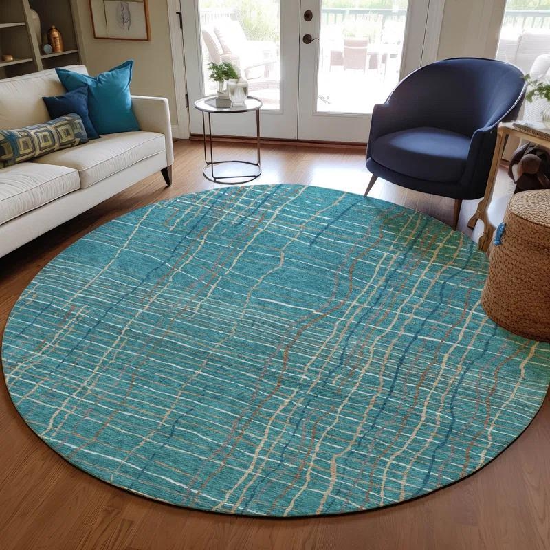 Machine Washable Indoor/Outdoor Chayden ACN998 Teal Rug