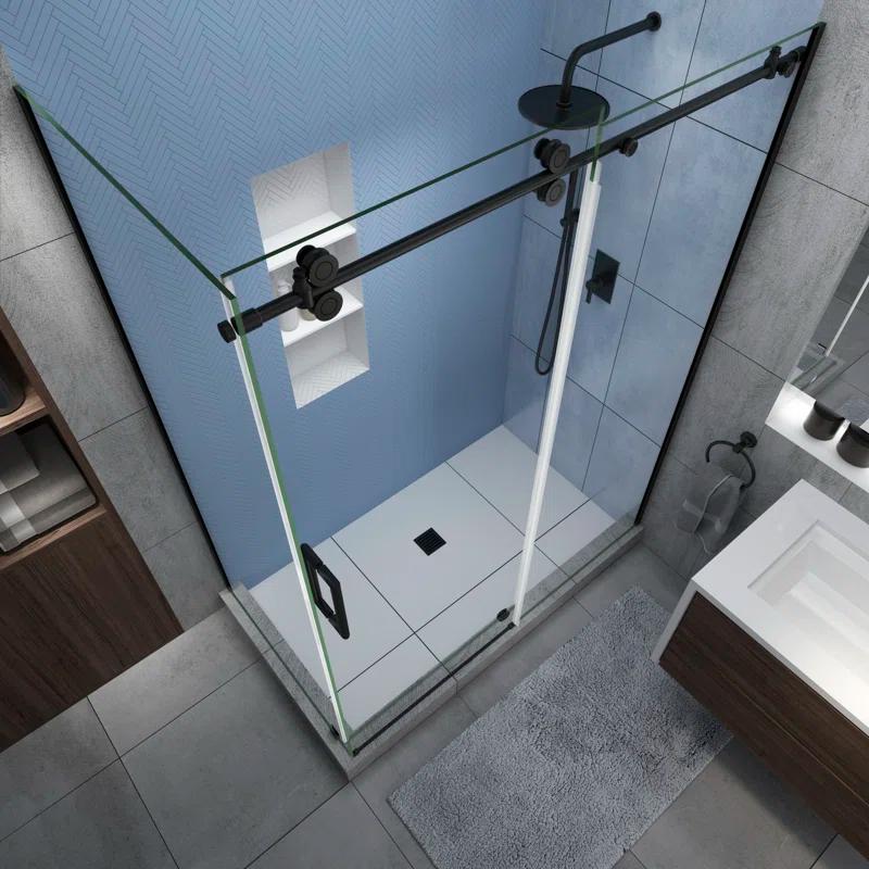 Langham XL 44" - 48" W x 36" D x 80" H Frameless Rectangle Sliding Shower Enclosure
