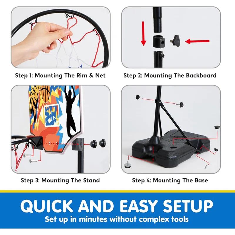 Phantoscope Kids Basketball Hoop, Adjustable Height 2.8 Ft-6.2 Ft Toddler Basketball Hoop For Kids Indoor Outdoor Play Portable Basket Ball For Age 3-8 Gift