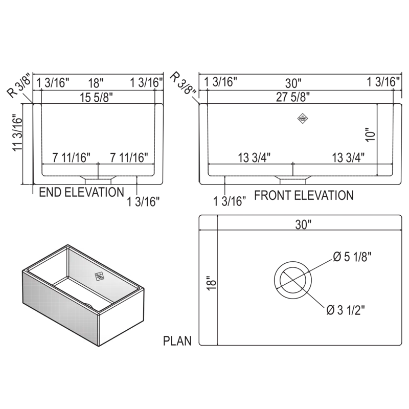 Shaws 30" Single Bowl Farmhouse Apron Front Fireclay Kitchen Sink