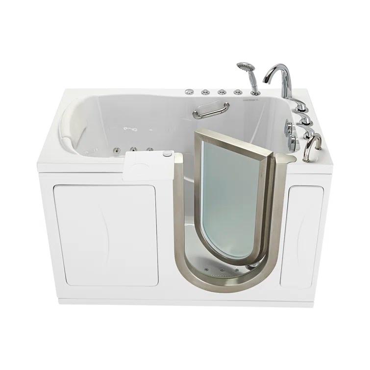 Ella Walk In Baths Ella Royal 32"x52" Acrylic Air and Hydro Massage Walk-In Bathtub with Right Inward Swing Door, 5 Piece Fast Fill Faucet, 2" Dual Drain, Carrara Wall Surround 931185PCWS