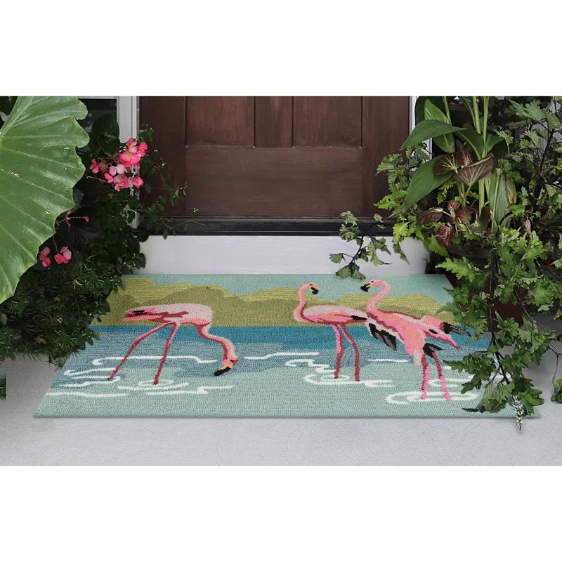 Liora Manne Frontporch Flamingos Indoor/Outdoor Mat Aqua