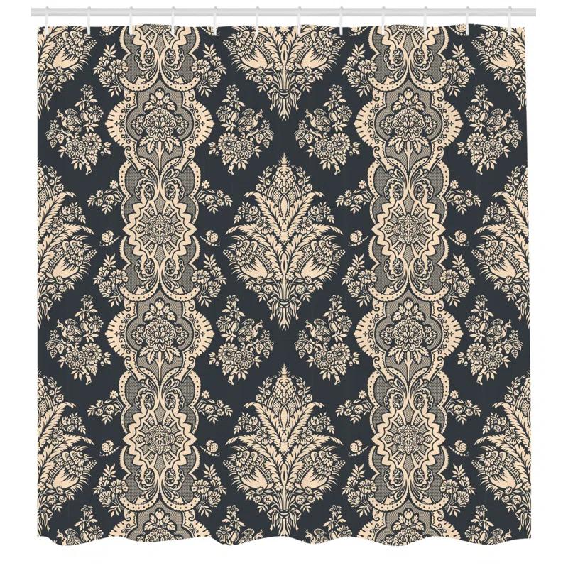 Damask Shower Curtain with Hooks Included