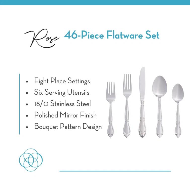 RiverRidge Home RiverRidge Rose Flatware 46-Piece Monogrammed Stainless Steel Silverware Set for 8