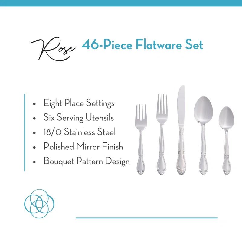 RiverRidge Home RiverRidge Rose Flatware 46-Piece Monogrammed Stainless Steel Silverware Set for 8