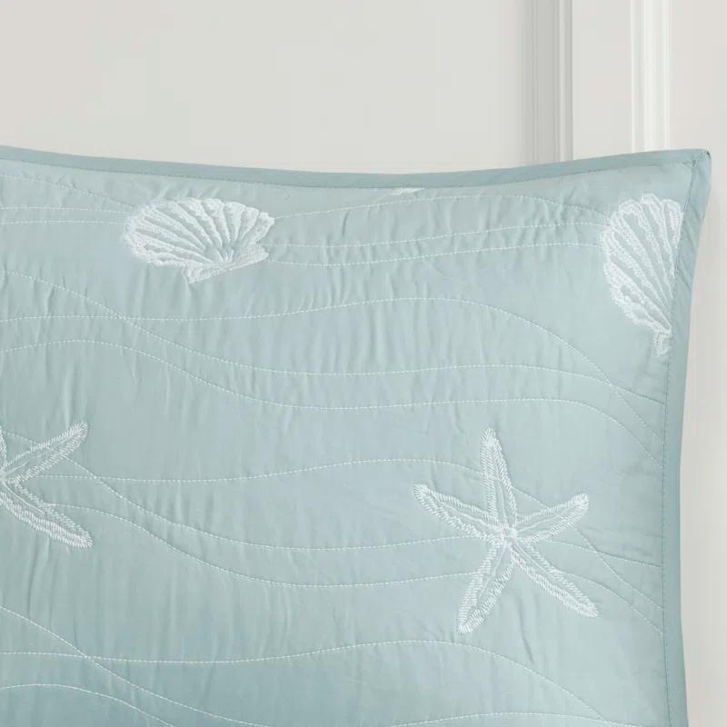 Seaside 4 Piece Cotton Reversible Embroidered Quilt Set