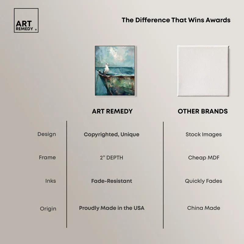 Art Remedy Seagull And Boat Canvas Coastal Wall Art by Art Remedy