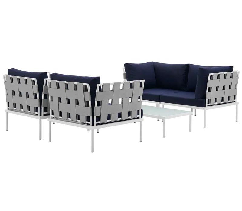 Modway Harmony 5 Piece Outdoor Patio Aluminum Sectional Sofa Set