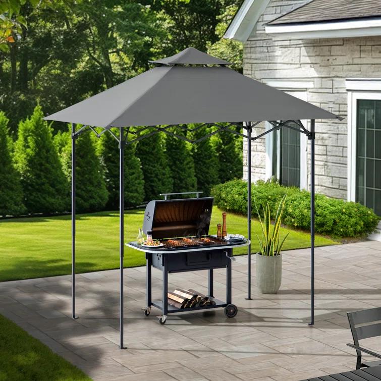 SUNJOY 8' x 5'  Pop up Grill Gazebo Double Tiered Outdoor Gazebo Standing-Height Canopy with Magnetic LED Light, Adjustable Ceiling Height, for BBQ,Picnics, Outdoor Events & Reviews | Wayfair