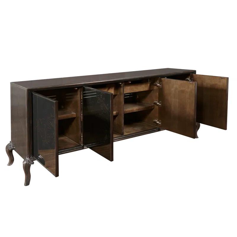 Media Credenza with Scroll Art Glass Doors & Cabriole Feet